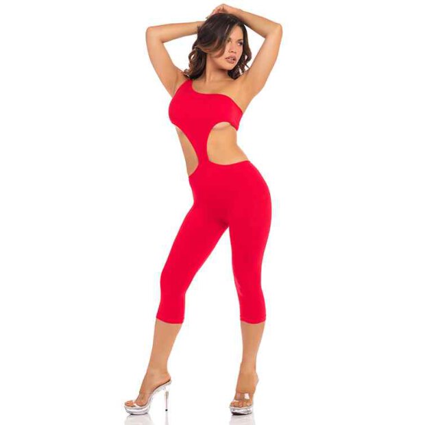 One shoulder cropped catsuit in red, S / M