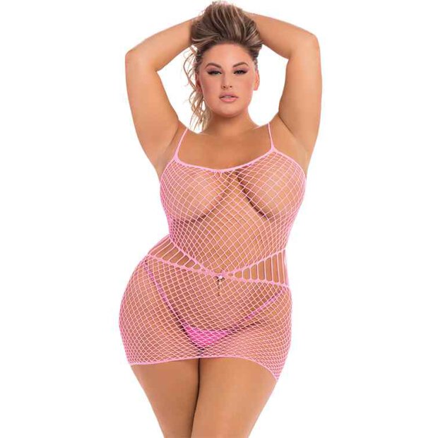 Rolling up net mini dress pink, plus size