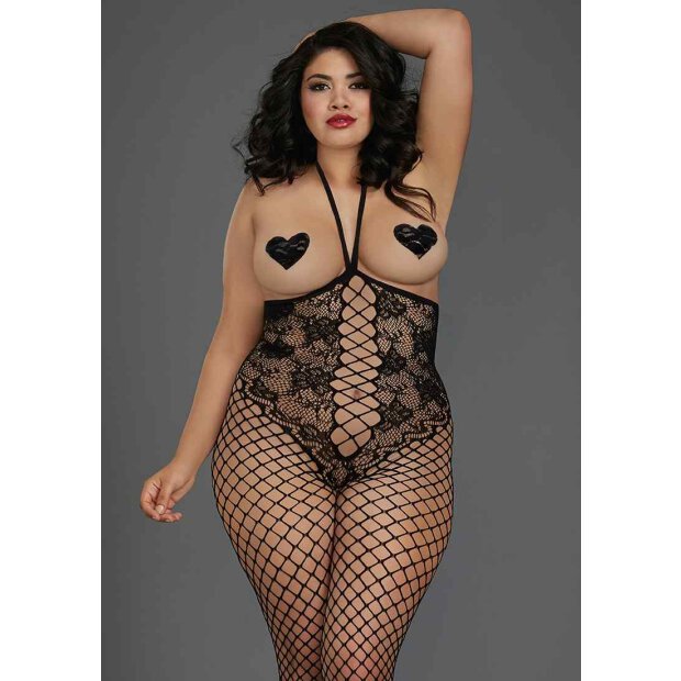 Queen Size Open-Cup Bodystocking - Black