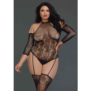Queen Size Fishnet Teddy Bodystocking - Black