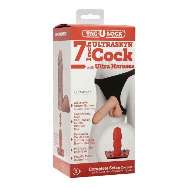 Vac-U-Lock - 7 Inch Ultraskyn Cock W/Ultra Harness - White