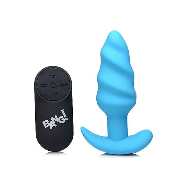 21X Vibrating Silicone Swirl Butt Plug w/ Remote - Blue