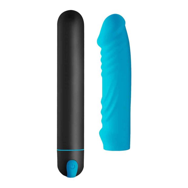 XL Bullet & Ribbed Silicone Sleeve - Blue