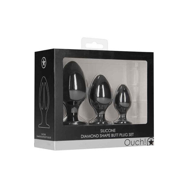 Diamond Shape Butt Plug Set Black
