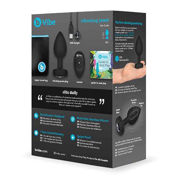 B-Vibe Vibrating Jewel Plug M/L Black Diamond